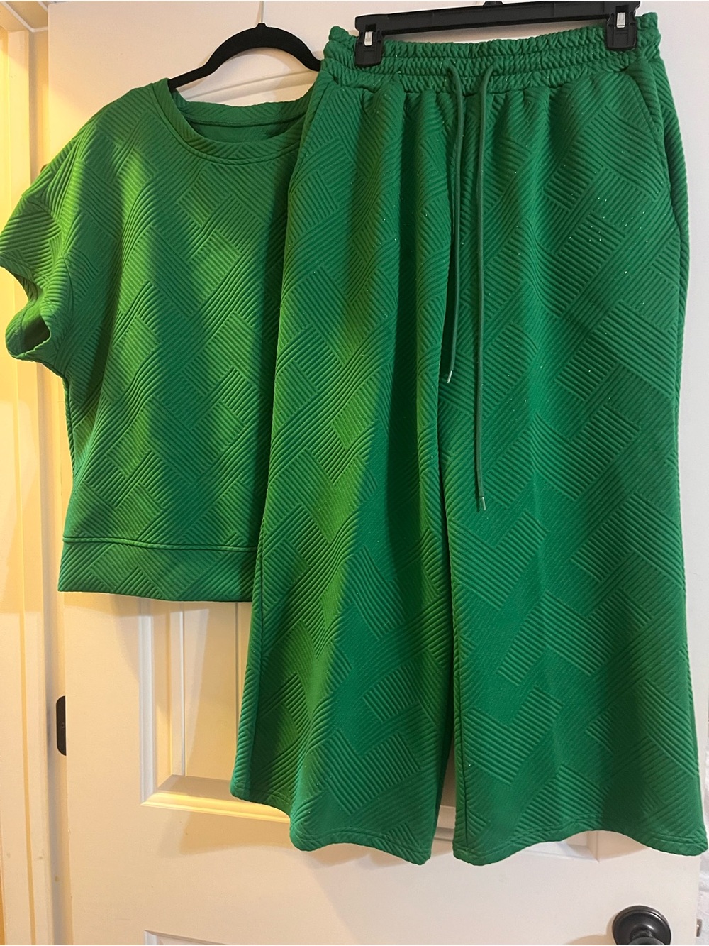 Womens Green Textured Set - Comfortable Two-Piece Sleepwear